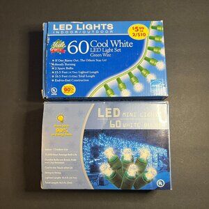 Lot of 2 Yule Rite 60ct Mini White LED Indoor Outdoor Christmas String Lights